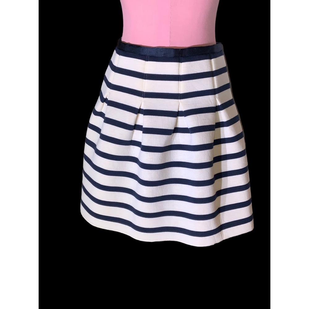 GAP Navy And Cream Full Skirt With With Box Pleats & Side Zip‎  Sz Med